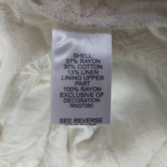 VERSONA! CREAM LINEN BLEND BOTANICAL EMBROIDERED BACK TIE SUN DRESS! SZ L - Picture 9 of 10